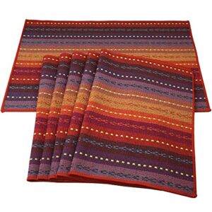 Red-A Hand Woven with 100% Cotton Placemats Colorful Placemats Braided Ribbed Durable Heat-Insulation Table Mats Set of 6,Rainbow