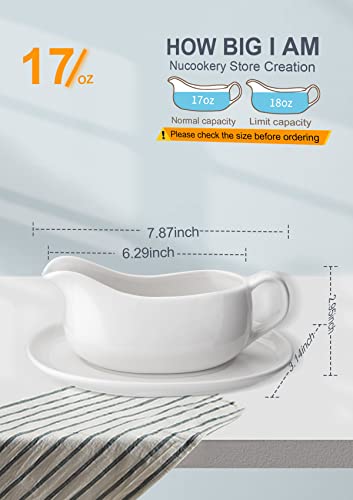 Nucookery Large 17 Oz Gravy Boat and Tray | Ergonomic Handle | White Fine Porcelain Saucier With Big Dripless Lip Spout For Gravy, Warming Sauces, Salad Dressings, Milk | Microwave & Freezer Safe | The Storepaperoomates Retail Market - Fast Affordable Shopping
