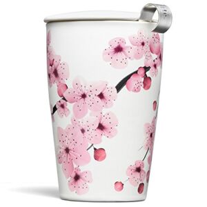 Tea Forte Kati Cup Hanami, Ceramic Tea Infuser Cup with Infuser Basket and Lid for Steeping Loose Leaf Tea