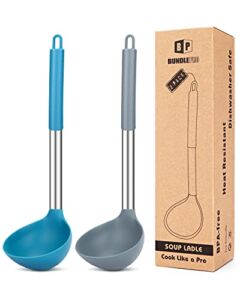 Pack of 2 Ladle Spoon,Silicone Large Spoon for Soup,Non Stick Kitchen Utensils with High Heat Resistant,BPA Free Perfect Kitchen Tools for Cooking, Stirring,Serving Soups (GRAY BLUE)