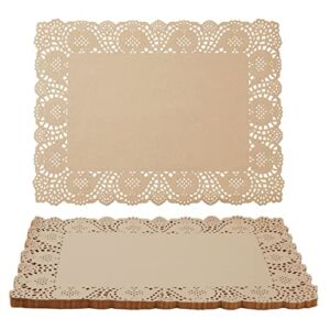 Brown Lace Paper Doilies, Rectangle Placemats for Decoration (15.5 x 11.7 In, 100 Pack)