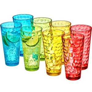Amazing Abby – Iceberg – 24-Ounce Plastic Tumblers (Set of 8), Plastic Drinking Glasses, Mixed-Color High-Balls, Reusable Plastic Cups, Stackable, BPA-Free, Shatter-Proof, Dishwasher-Safe