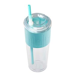 Copco Lock-n-Roll Double Wall Tritian Spill-Proof Tumbler with Soft Grip Sleeve and Patented Flip Up Straw, 20-Ounce, Teal