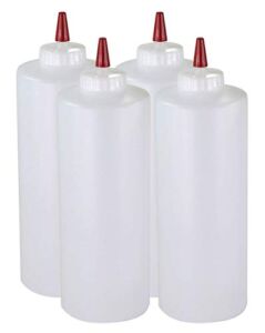 Pinnacle Mercantile Plastic Condiment Squeeze Bottles with Red Tip Cap 32-ounce Set of 4