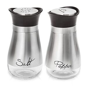 Salt and Pepper Shakers, Stainless Steel and Glass Bottle, Set of 2