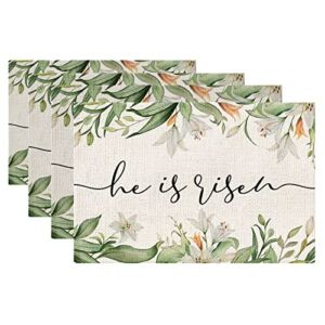 Easter He is Risen Placemats 18×12 Inches Seasonal Tulips Lily Spring Decor Holiday Farmhouse Indoor Vintage Theme Gathering Dinner Party Decorations