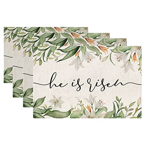 Easter He is Risen Placemats 18×12 Inches Seasonal Tulips Lily Spring Decor Holiday Farmhouse Indoor Vintage Theme Gathering Dinner Party Decorations | The Storepaperoomates Retail Market - Fast Affordable Shopping
