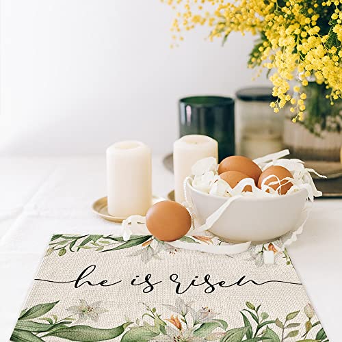 Easter He is Risen Placemats 18×12 Inches Seasonal Tulips Lily Spring Decor Holiday Farmhouse Indoor Vintage Theme Gathering Dinner Party Decorations | The Storepaperoomates Retail Market - Fast Affordable Shopping