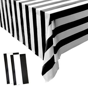 peony man 2 Pieces Black and White Striped Tablecloth Plastic Stripe Table Cover Waterproof Rectangle Tablecloth for Holiday Party Picnic Decoration