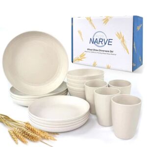 Wheat Straw Dinnerware Sets (16pcs) Beige-Unbreakable Microwave Safe-Lightweight Bowls, Cups, Plates Set-Reusable, Eco Friendly,Dishwasher Safe,Wheat Straw Plates,Wheat Straw Bowls, Cereal Bowls