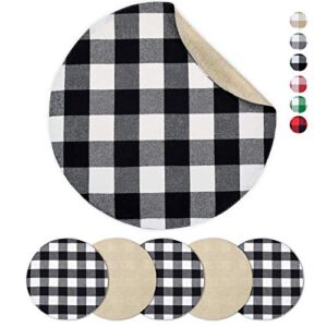 Senneny Round Placemats Set of 6 – Black and White Buffalo Plaid Placemats – Reversible Cotton and Burlap Placemats for Round Tables – Farmhouse Placemats for Dining Table