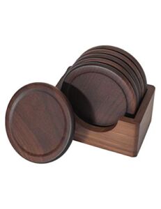 Walnut Dark Wood Coaster, 6-Piece Coaster Set, Holder Included, Wood Coasters,Coffee Coaster, Beer Coaster