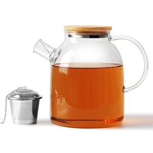 TMOST Teapot with Infuser Glass Kettle Tea Pot for Loose Leaf Tea & Blooming Tea, Stovetop & Microwave Safe (54oz/1600ml)