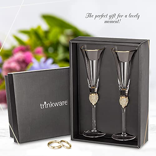 Wedding Champagne Flute – Mr And Mrs Champagne Flute With Gold Rim – Wedding Gift For Couple – Rhinestone Studded Bride And Groom Champagne Glass – Bride Gift – Mr And Mrs Gift Set of 2 By Trinkware | The Storepaperoomates Retail Market - Fast Affordable Shopping