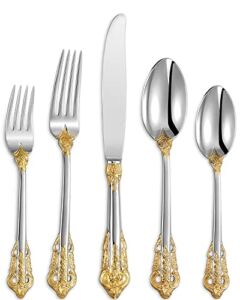 KEAWELL Luxury 20 Pieces 18/10 Stainless Steel Flatware set, Service for 4, silver plated with gold accents, Fine Silverware set and Dishwasher Safe
