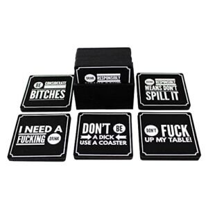 Summit One Funny Coasters for Drinks, Set of 10 (4 x 4 Inch, 5mm Thick) – Bar Accessories for The Home bar Set, Absorbent Felt Drink Coasters The Ideal Man cave Accessories