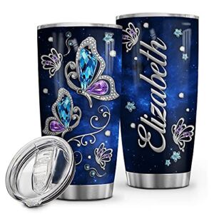 Wassmin Personalized Butterfly Stainless Steel Vacuum Insulated Tumbler With Lid – Custom Name 20 Oz 30 Oz Double Walled Insulated Coffee Cup for Gym Fitness Travel Office Use (Color 3)