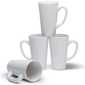 Serami 15oz White Funnel Ceramic Tall Coffee Mugs with Large Handles, Set of 4
