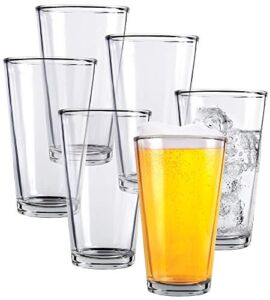 Clear Glass Beer Cups – 6 Pack – All Purpose Drinking Tumblers, 16 oz – Elegant Design for Home and Kitchen – Great for Restaurants, Bars, Parties – by Kitchen Lux
