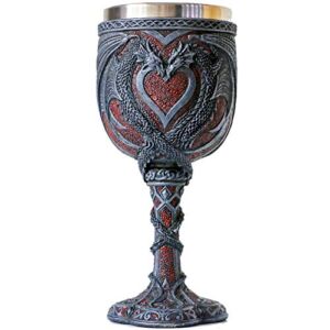 Medieval Double Dragon Wine Goblet – Valentines Dungeons and Dragons Wine Chalice -7oz Stainless Steel Drinking Cup – Romantic Novelty Gothic Gift Party Idea Goblets Present for Girl Girlfriend Wife