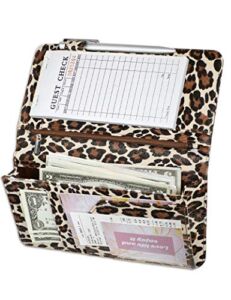 Zreal Server Book for Waitress, 5 X 9 Leopard Serving Books with Zipper Pouch, Magnetic Closure Pocket with High Volume, Cute Waitress Book Organizer with Money Pocket Fit Server Apron (Light Leopard)