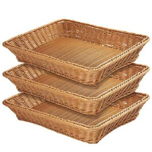 17.7″ Poly-Wicker Bread Basket,Woven Tabletop Food Fruit Vegetables Serving Basket, Restaurant Serving,Brown (3 PACKS)
