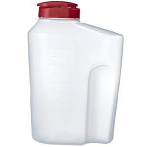 Goodcook 3 Quart Mixing Easy Pour Bottle with Measurements Rounded Grip, Tighten Square Cap with snap Lock Cap, Clear and Red