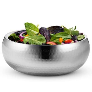 Kook Serving Bowl, Large Metal Double Wall, Hammered Style, Insulated Bowl, Stainless Steel, Soup, Cooked Food, Salads, Fruit, 11 Inch