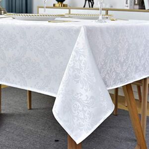 SASTYBALE Rectangle Tablecloth – 60 x 120 Inch White Damask Table Cloth Jacquard Design Spill Proof Wrinkle Resistant Waterproof Soft Polyester Oblong Table Cover for Kitchen Parties Tabletop