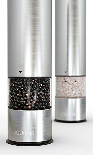 JAGURDS Electric Salt and Pepper Grinder Set – Automatic, Refillable, Battery Operated Stainless Steel Spice Mills with Light – One Handed Push Button Peppercorn Grinders and Sea Salt Mills | The Storepaperoomates Retail Market - Fast Affordable Shopping