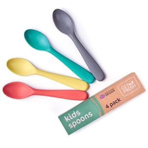 GET FRESH Bamboo Kids Spoons Set – 4-pack Colorful Bamboo Kids Cutlery for Everyday Use – Reusable Bamboo Fiber Kids Spoons for Daily Mealtime – Large Bamboo Utensils for Toddlers and School Children