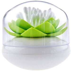 Niviy Q-Tips Holder Cotton Swab Organizer Lotus Shape Swab Cosmetic Storage Bathroom Decor, Green
