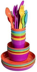 Klickpick Home Children Plastic Dinnerware Set Of 36 Pieces 6 colors Kids Set Includes, Kids Cups, Plates, Bowls, Flatware Set, Toddler Dishes Tumblers Reusable, Microwave Dishwasher Safe