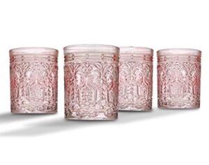 Jax Double Old Fashioned Beverage Glass Cup by Godinger – Pink – Set of 4