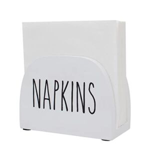 Karisky Farmhouse Napkin Holder for Tables, Vintage Rustic Wood Freestanding Tissue Dispenser with Non-slip Pads for Kitchen, Dining Decor, 6 x 4 Inch, White