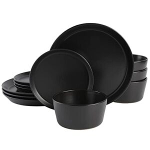 Gibson Soho Lounge Sofia Coupe Stoneware Dinnerware Set, Service for 4 (12pcs), Black