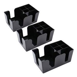 Tebery 3 Pack Bar Caddy with 6 Compartments,Barware Caddy, Bar Caddy Napkin Dispenser, Straw Organizer – 9″ L x 5.4″ W, Black