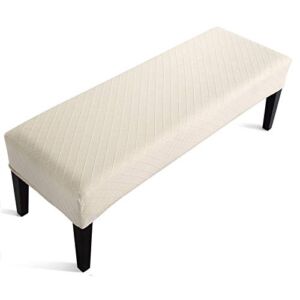 Fuloon Stretch Jacquard Dining Bench Cover – Anti-Dust Removable Bench Slipcover Washable Bench Seat Protector Cover for Living Room, Bedroom, Kitchen (Beige)