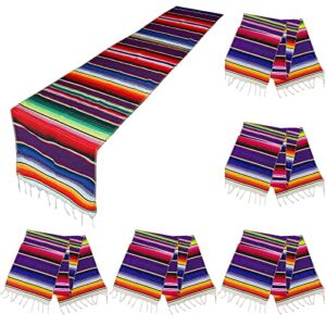 Tebery 6 Pack Violet Cotton Mexican Serape Table Runner, 14 x 84inches Handwoven Fringe Serape Blanket Table Runner for Cinco De Mayo Party Supplies