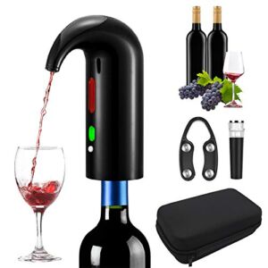 RICANK Electric Wine Aerator Pourer, Portable One-Touch Wine Decanter and Wine Dispenser Pump for Red and White Wine Multi-Smart Automatic Wine Oxidizer Dispenser USB Rechargeable Spout Pourer Black