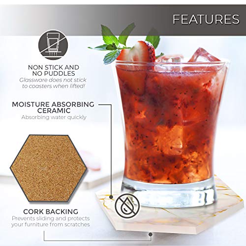 8 PC Coasters for Drinks Absorbent With Holder | Marble Design Ceramic Coaster Set | Super Absorbent Hot and Cold Drink Coasters | Table Coasters With Cork Bottom | Cup Coasters for Living Room + More | The Storepaperoomates Retail Market - Fast Affordable Shopping
