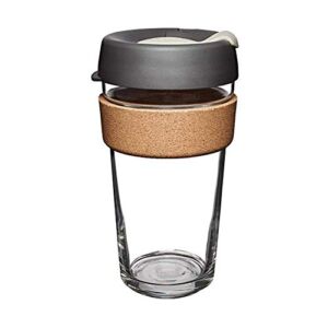 KeepCup Reusable Tempered Glass Coffee Cup | Travel Mug with Spill Proof Lid, Brew Cork Band, Lightweight, BPA Free | Large| 16oz | Press