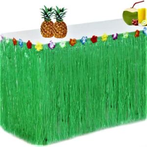 King Luau Green Grass Table Skirt – 9ft x 29in Luau Table Skirt | Raffia Fringe Party Decoration for Tiki Tropical Hawaii or Moana Themed Birthday, Graduation or Costume Party | Hawaiian Table Skirt
