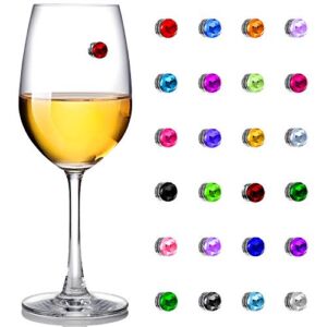 24 Pieces Wine Glass Charms Crystal Magnetic Drink Markers for Wine Glass Champagne Flutes Cocktails Martinis, Colorful