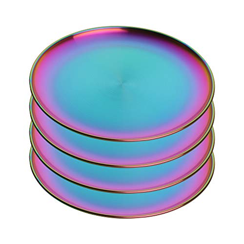 4-Piece Stainless Steel Dinner Plates Dessert Salad Plates Set Indian, Mingcheng 9.1 Inch Colorful Metal Platter for Camping, Unbreakable and Reusable Dishwasher Safe (Rainbow) | The Storepaperoomates Retail Market - Fast Affordable Shopping