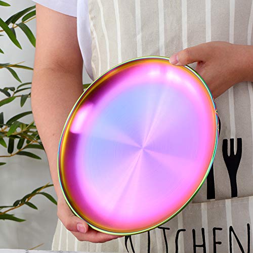 4-Piece Stainless Steel Dinner Plates Dessert Salad Plates Set Indian, Mingcheng 9.1 Inch Colorful Metal Platter for Camping, Unbreakable and Reusable Dishwasher Safe (Rainbow) | The Storepaperoomates Retail Market - Fast Affordable Shopping