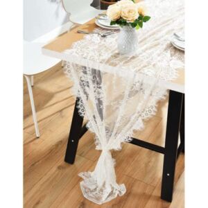 OurWarm 28 x 120 Inches Vintage Lace Wedding Table Runner, White Floral Lace Table Runners for Rustic Chic Wedding Reception Table Decor, Boho Wedding Bridal Shower Party Decorations