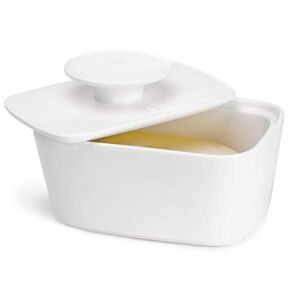 Sweese 321.101 Large Butter Dish with Lid, Porcelain Butter Keeper Container – Perfect for East Coast, West Coast Butter and Kerrygold Butter – White