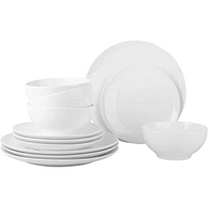 Dinnerware Set – Set for 4 Dinnerware 12 pcs Dish Set – Durable Porcelain White Dinnerware Set, Plates and Bowls – Microwave, Oven and Dishwasher Safe – Chip resistant Plates – (12 PC Dinnerware)