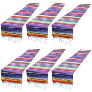 yofit Mexican Serape Table Runner, Mexican Party Blanket, Serape Wedding Decorations,6pack (Violet, 14×84 inch 6pack)
